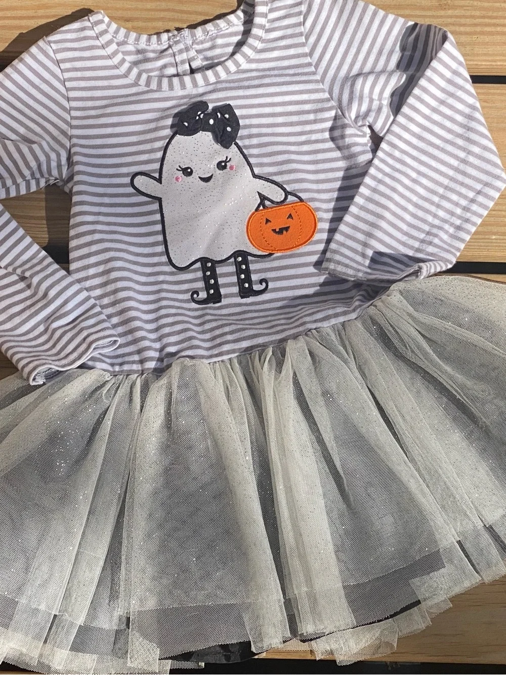 Girls Gray Striped Ghost Halloween Tutu Dress with Sparkles Size 2T